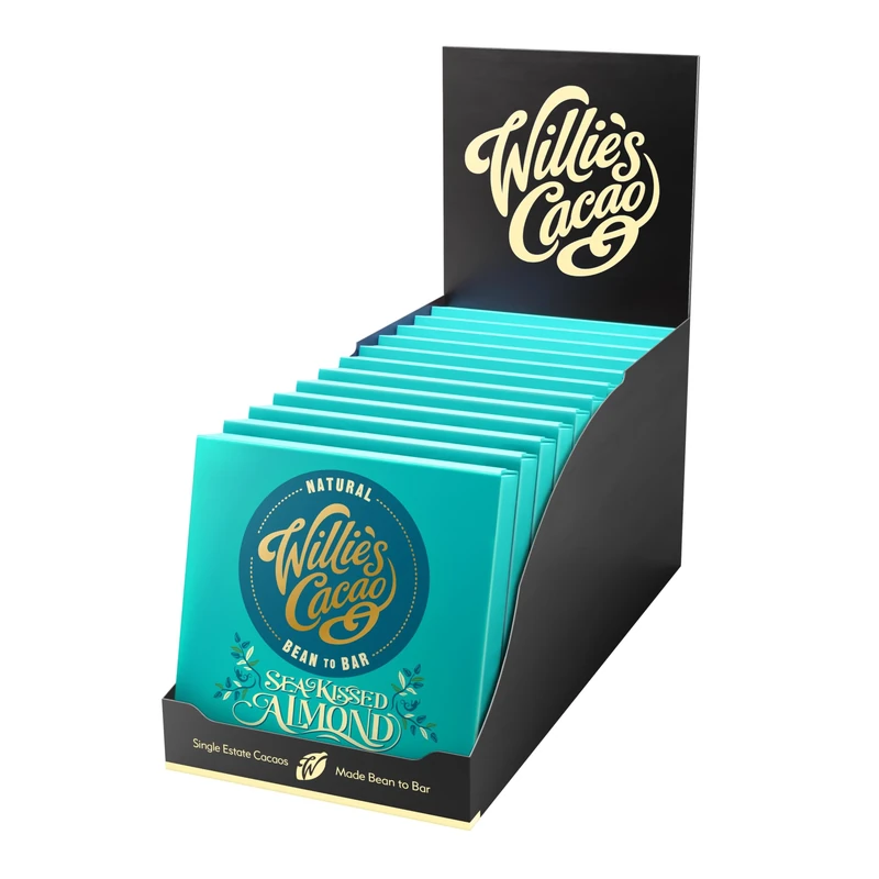 Willie's Cacao Bar - Sea Kissed Almond - Milk Chocolate with Roasted Almonds and Cornish Salt - 50g x 12 - Artisan made