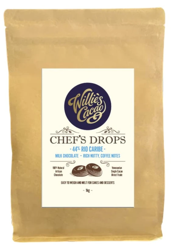 Willie's Cacao - Rio Caribe 44% Milk Chocolate Chef's Drops 1kg - Couverture Chocolate with rich nutty, coffee notes - For cooking & baking - Image 1