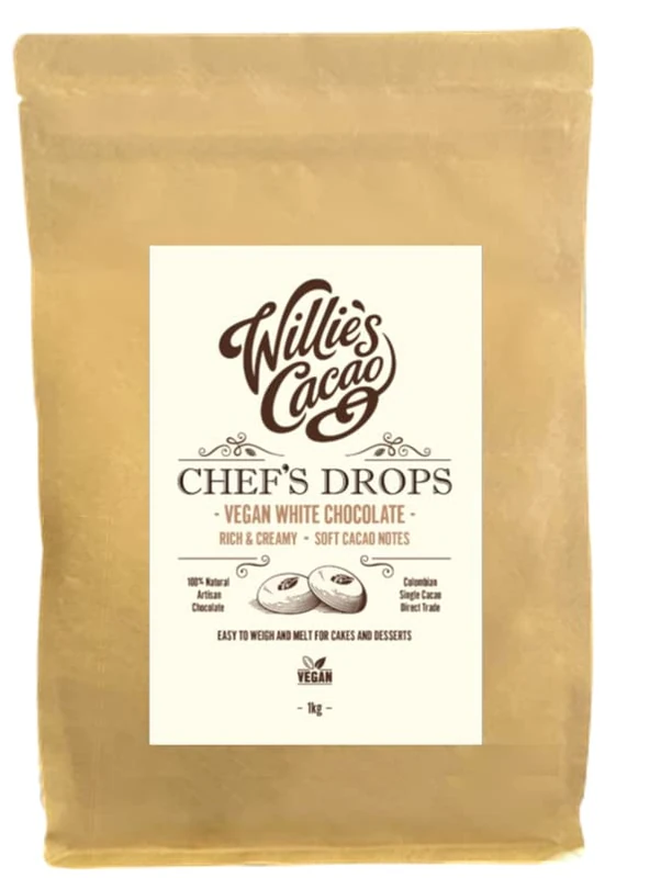 Willie's Cacao - Vegan White Chocolate Chef's Drops 1kg – Oat based couverture chocolate for cooking & baking