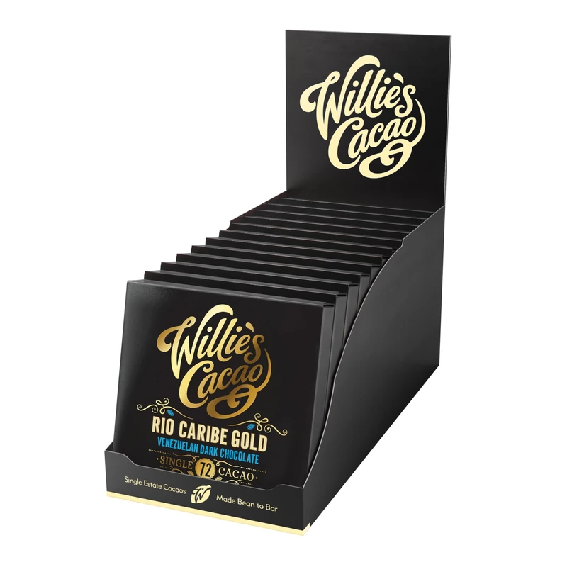 Willie's Cacao - 72% Rio Caribe Dark Chocolate - 50g x 12 - Coffee, nutty notes - Single estate Venezuelan cocoa - Vegan - Artisan made