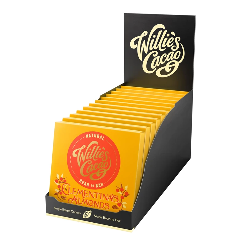 Willie's Cacao Bar - Clementina's Almonds, Milk Chocolate with Clementine & Roasted Almond - 50g x 12 multipack - Artisan made