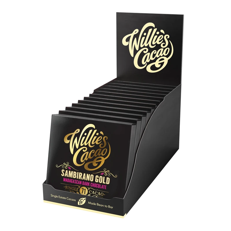 Willie's Cacao - 71% Sambirano Dark Chocolate bar - 50g x 12 - Notes of Summer Fruits - Single estate Madagascan cocoa - Vegan - Artisan made