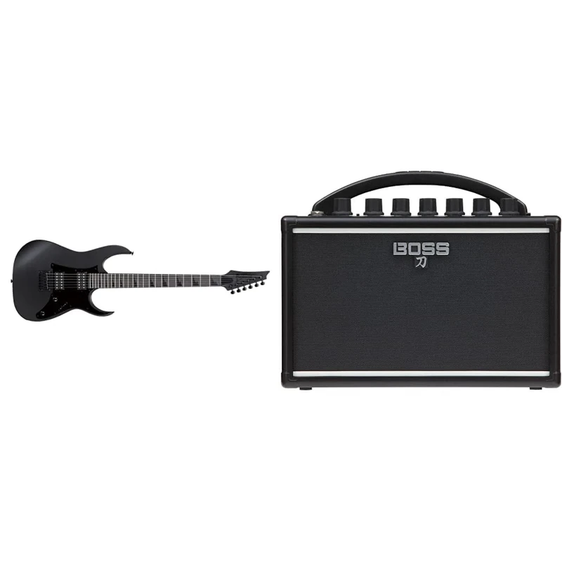 Ibanez GRGR131EX-BKF GIO Stealth Series Electric Guitar - Black Flat & BOSS Ktn-Mini Katana Portable Guitar Amplifier, A Compact, Go-Anywhere Amp That Runs On Batteries - Rich, Full Sound
