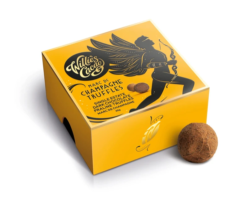 Willie's Cacao - Marc de Champagne Truffles - Small Box of Chocolates - 35g x 8 - Artisan Chocolate - 100% Natural