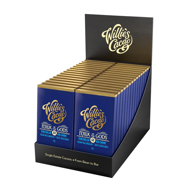 Willie's Cacao - Milk of the Gods, 44% milk chocolate bar - 26g x 30 - Rich nutty notes - Artisan made - Bean to bar