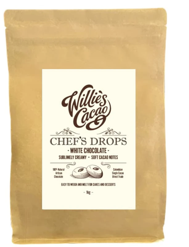 Willie's Cacao - White Chocolate Chef's Drops 1kg - Couverture chocolate from natural cocoa butter with soft cacao & caramel notes - For cooking & baking