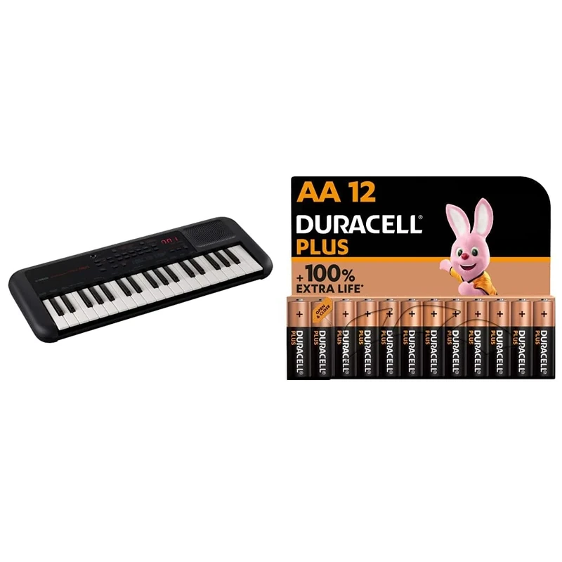 Yamaha PSS-A50 - Portable, Digital Keyboard with Phrase Recording, 42 Built-in Voices and 138 Arpeggio Types, in Black & Duracell Plus AA Alkaline Batteries [Pack of 12], 1,5V LR6 MN1500