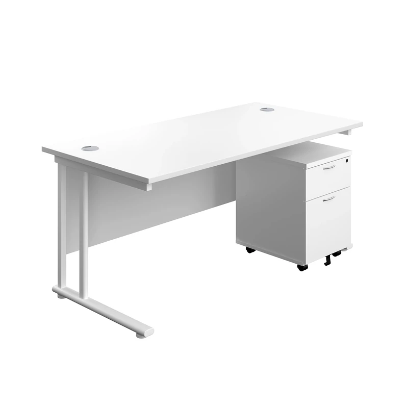 Heavy Duty Rectangular Cantilever Office Desk, Home Office Desk With 2 Drawer Lockable Mobile Pedestal Filing Cabinet, File Cabinet, 5 Yr Wty