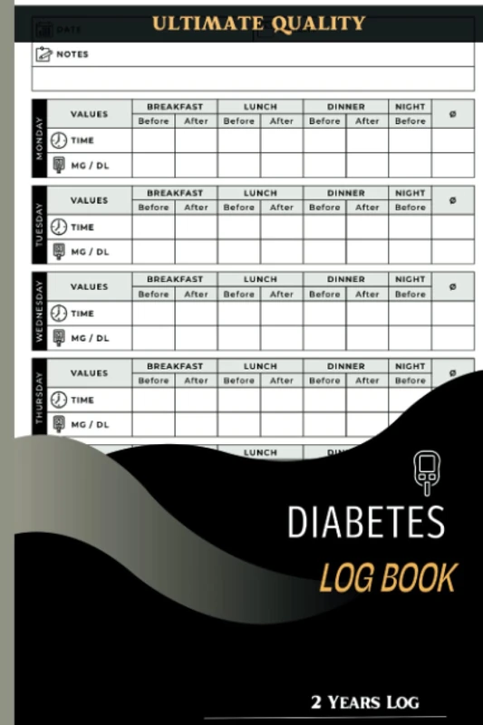Diabetes Logbook with 2-Year Log, Easy to Use: Also Includes Breakfast, Lunch, Dinner Before & After Bed Tracking