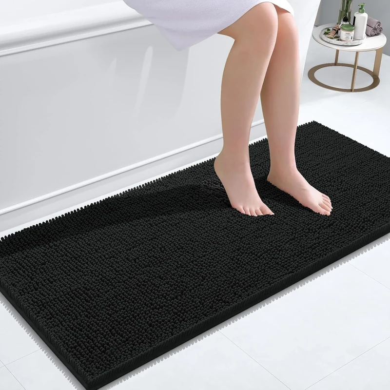 smiry Chenille Bath Mat - 60x120 cm, Black Non-Slip Absorbent