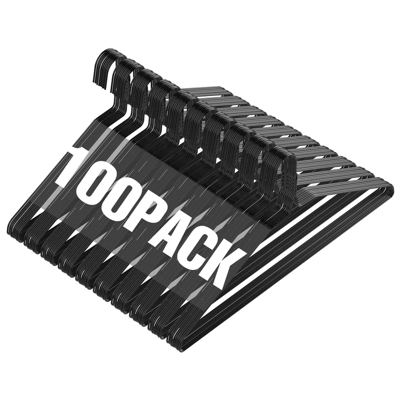 SPECITITE Wire Hangers 100 Pack, 41cm Anti Slip Metal Clothing Hanger, Ultra Thin Design Saves Space, Suitable for Suits, Shirts, Jeans, Skirts-Black