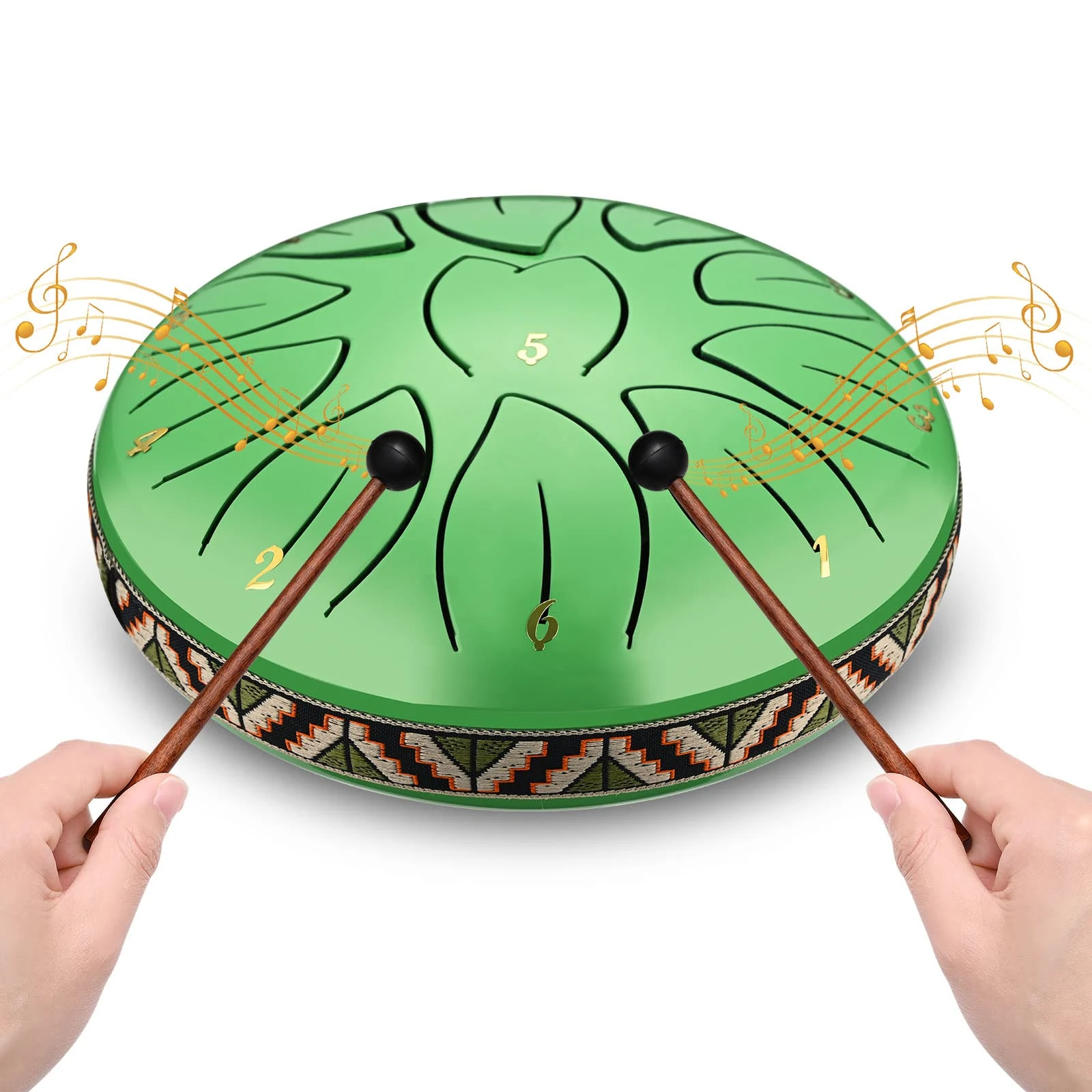 Do-Electr Steel Tongue Drum 6 Inch 11 Tone Hand Pan Drum with Pocket, Fingerpick, and Mallets for Meditation Yoga Sound Healing (Green)
