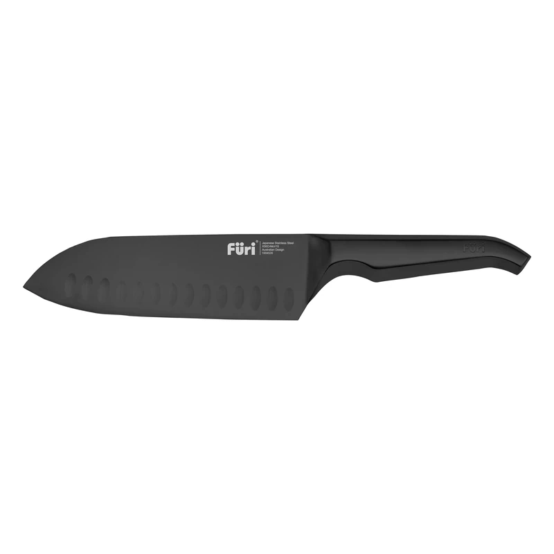 Furi Pro Jet Black East/West Santoku Knife 17cm, Limited Edition Chef's Knife for Superior Cutting Performance, Stainless Steel Blade, Matte, Jet Black Oxidised Finish, 25-Year Guarantee