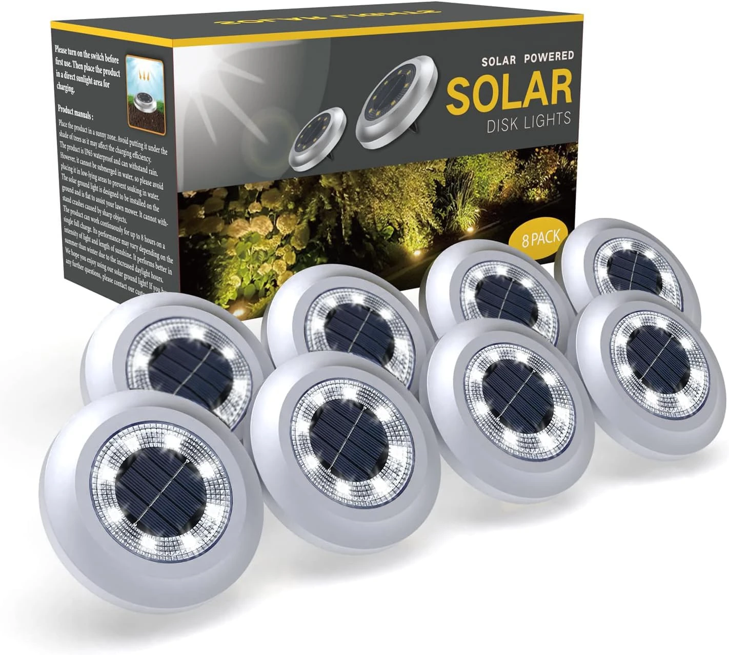 Torchtree Solar Lights Outdoor Garden,600mAh Solar Ground Lights, 8 LED Solar Disk Lights for Garden Lawn Pathway Yard Landscape Walkway（8 Pack Bright White）