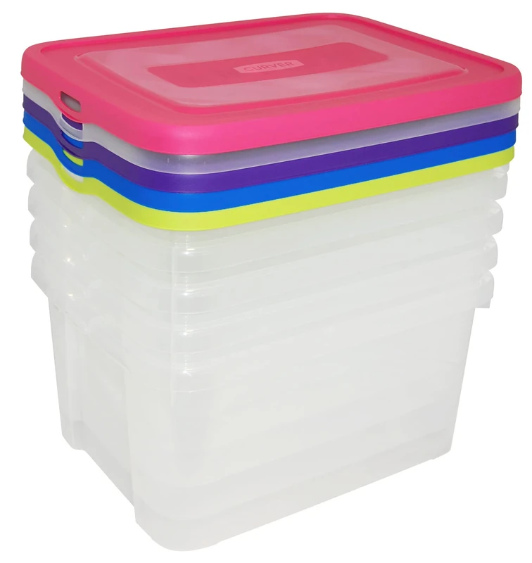 Curver | Set of 5 Handy 25 L – (Strap + Lid and Base Ties) – Recycled, Assorted, 44.8 x 34.5 x 45 cm