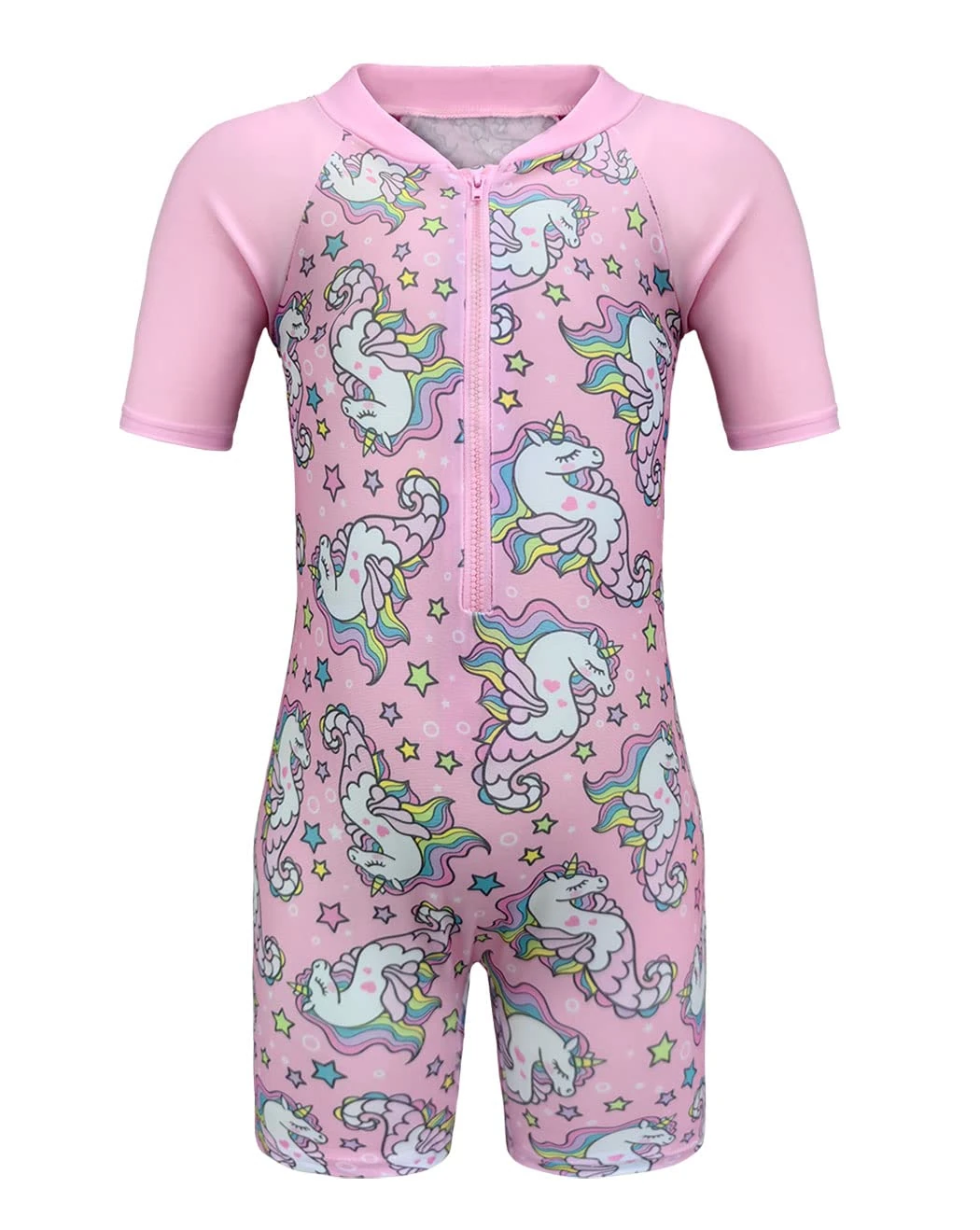 Moneric Girls Swimming Costume Kids One Piece Swimsuit Unicorn Swimwear UV Protection Zipper Bathing Suit Rash Guard Surfing Beachwear Age 5-6 Year Pink