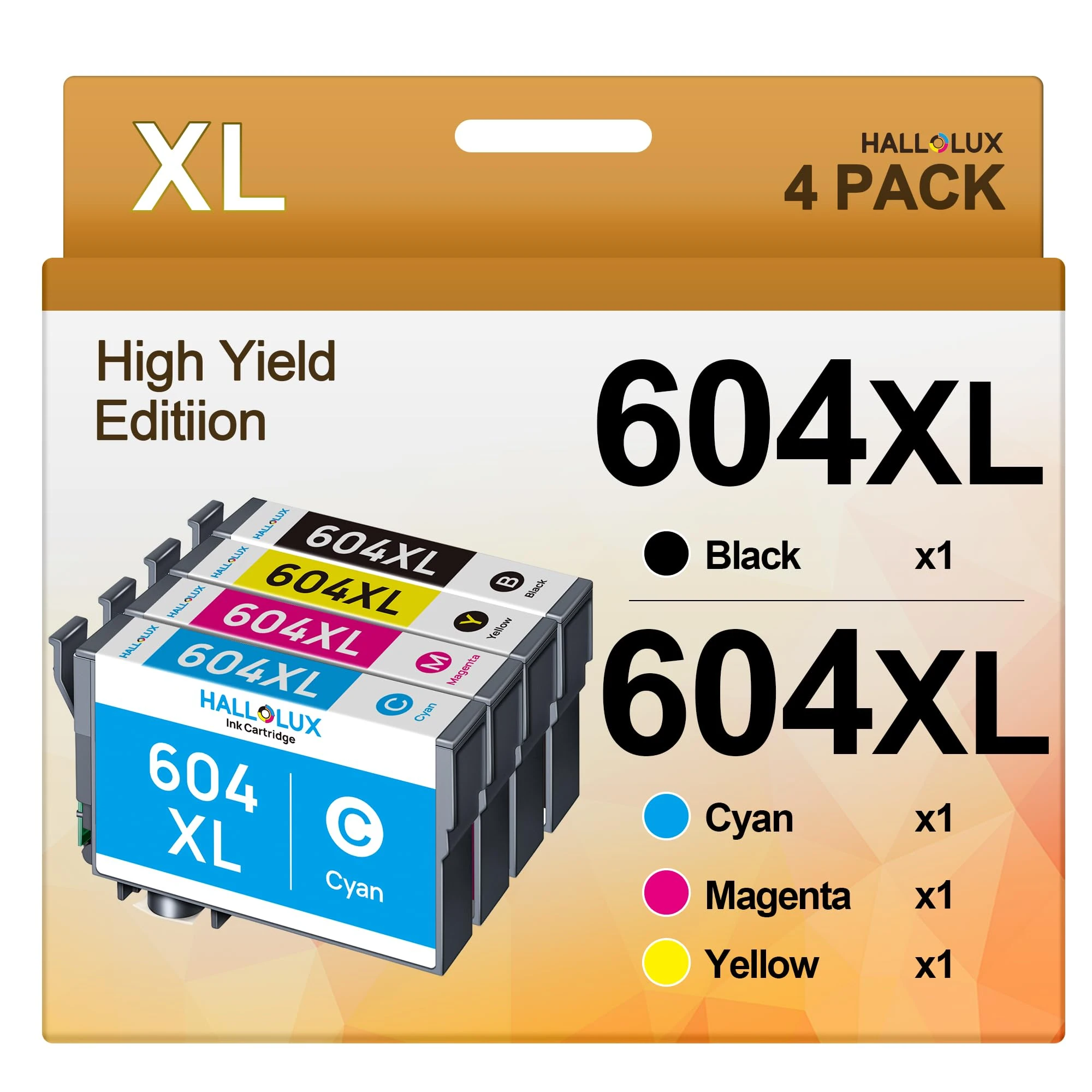 HALLOLUX 604XL Ink Cartridges Multipack High Yield Compatible for Epson 604XL 604 XL for XP-2200 XP-2205 XP-3200 XP-3205 XP-4200 XP-4205 WF-2910DWF WF-2930DWF WF-2935DWF (Black Cyan Magenta Yellow)