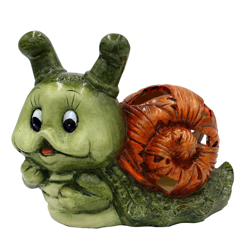Dekohelden24 XXL Ceramic Snail/Decorative Snail with Lantern Garden Decoration 25.5 x 12.8 x 19.7 cm Green