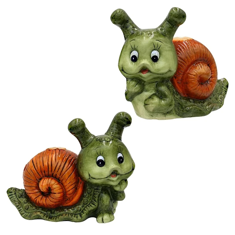 Dekohelden24 Ceramic Snail/Decorative Snail Set of 2 Garden Decoration 20 x 10 x 15.5 cm Green