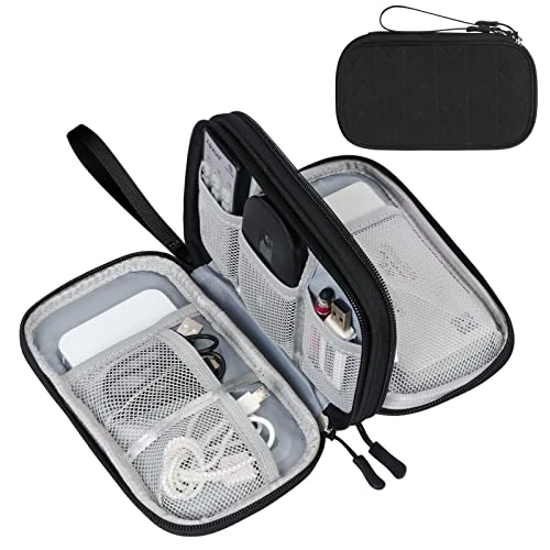 FYY Electronics Accessories Organiser Bag, Double-Layer Travel Cable Organiser Bag Pouch Portable Waterproof All-in-One Carry Travel Bag for Cable, Cord, Charger, Phone, Hard Disk M-Black Pattern