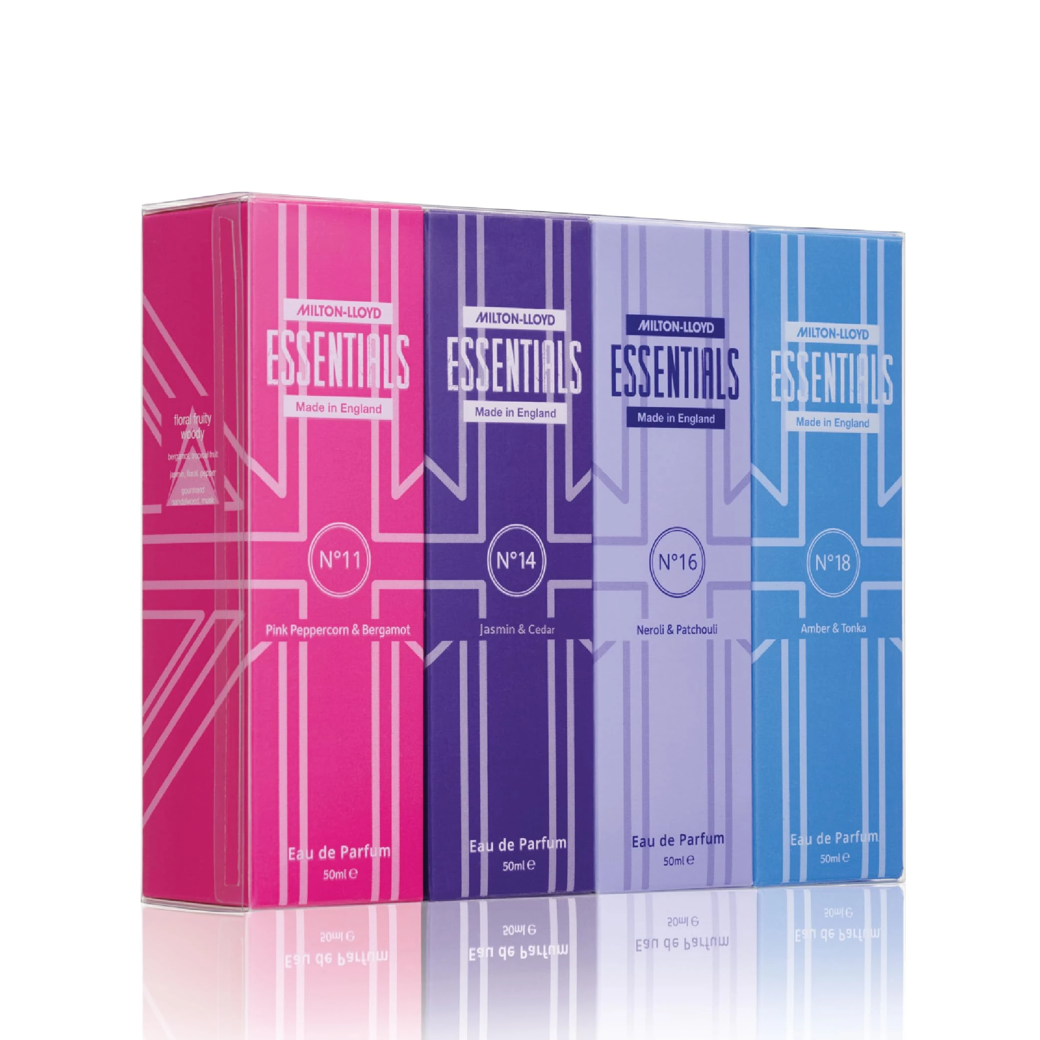 MILTON-LLOYD ESSENTIALS No 11, No 14, No 16, No 18 Ladies Perfume Set, Perfumes for Women. Set of 4 x 50ml Eau de Parfums. Luxury Fragrance, Long Lasting Milton-Lloyd Womens Perfumes