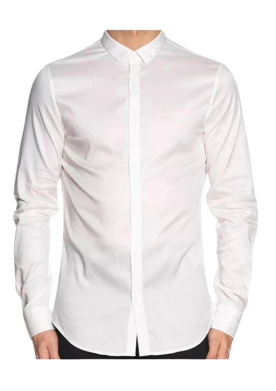 Armani Exchange Men's Long Sleeve Ultra Stretch Lyocell Button Down Shirt. Slim Fit. Shirt, White,