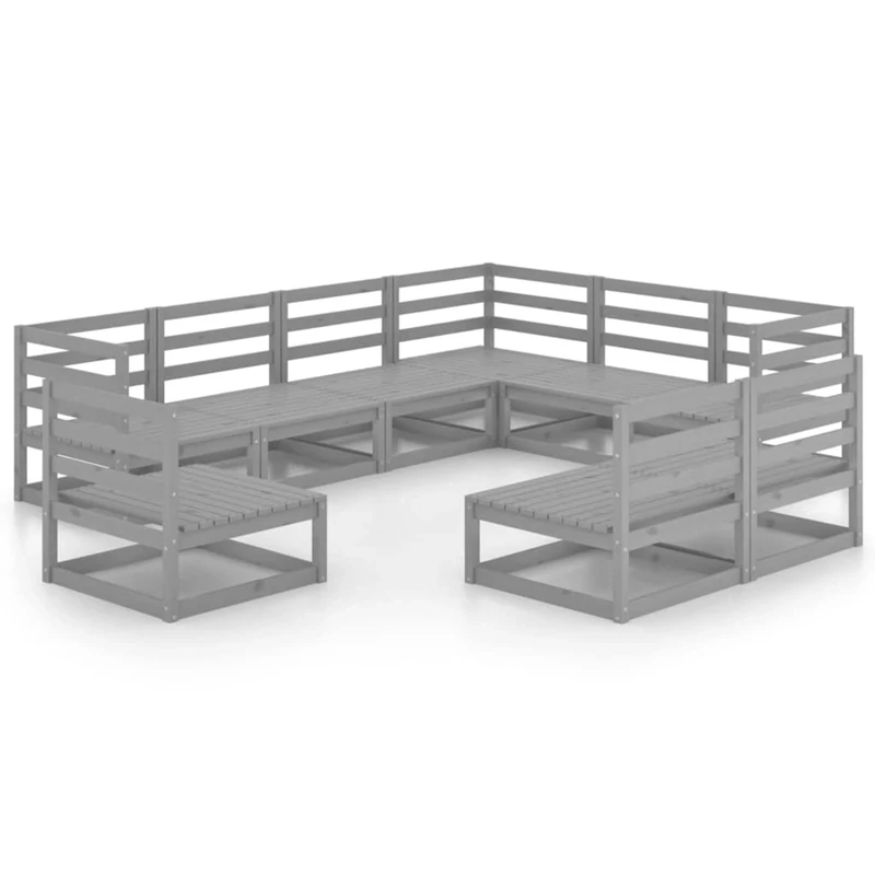 Keketa 9 Piece Garden Lounge Set Outdoor Terrace Patio Corner Sofa Garden Furniture Sets Conservatory Backyard Pool Grey Solid Pinewood