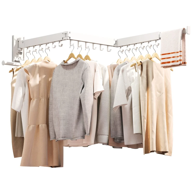 ZdwCyl Clothes Drying Rack,Laundry Drying Rack Wall Mount, Wall Mounted Clothes Rack,Retractable,Collapsible(Tri-Fold),Drying Rack Clothing,can Fold Upward & Left & Right,Space Saver, White Color