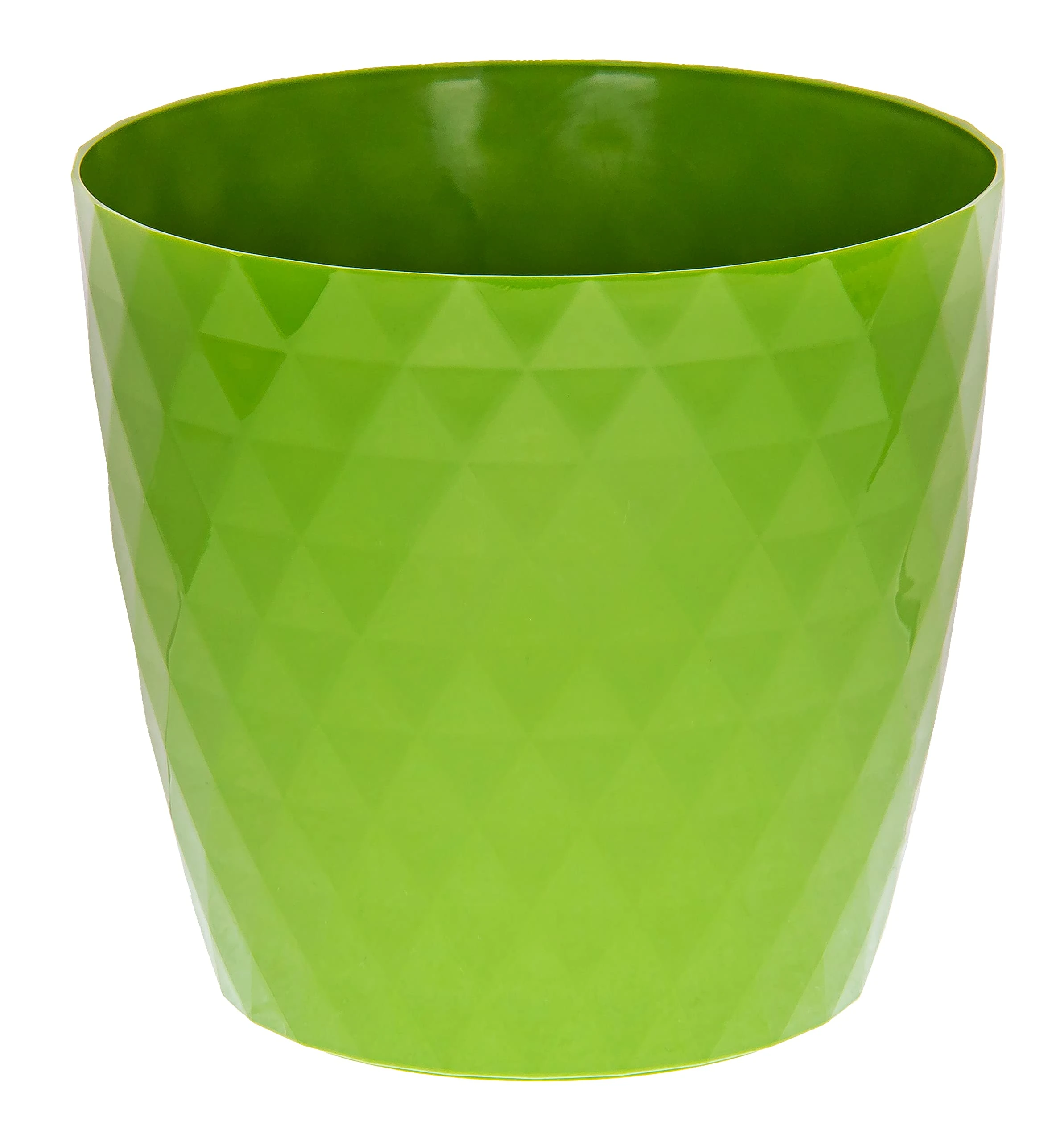 KORAD Cristal Indoor Flower Pot Covers without Drainage Holes | Round Plastic Plant Pots Container for All Houseplants | 9 Modern Colours & 7 Sizes- (Green, 18 cm - 7 inches)