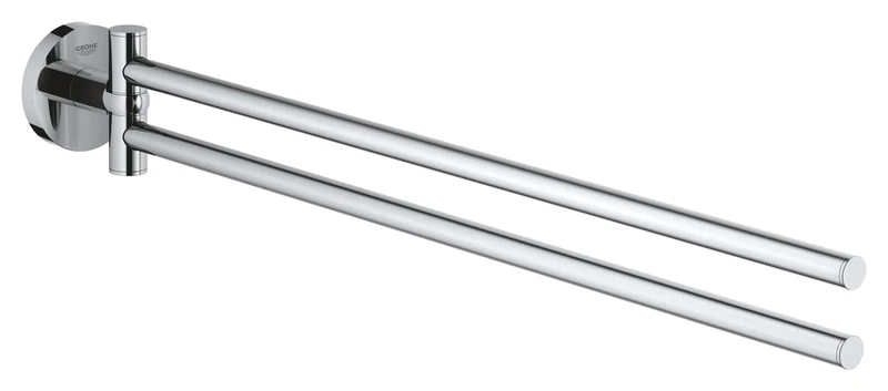 GROHE Start Towel Bar (Metal, Pivotable 2 Arms, Concealed Fastening, Including Screws and Dowels, Easy to Fit), Size 439 mm, Chrome, 41183000