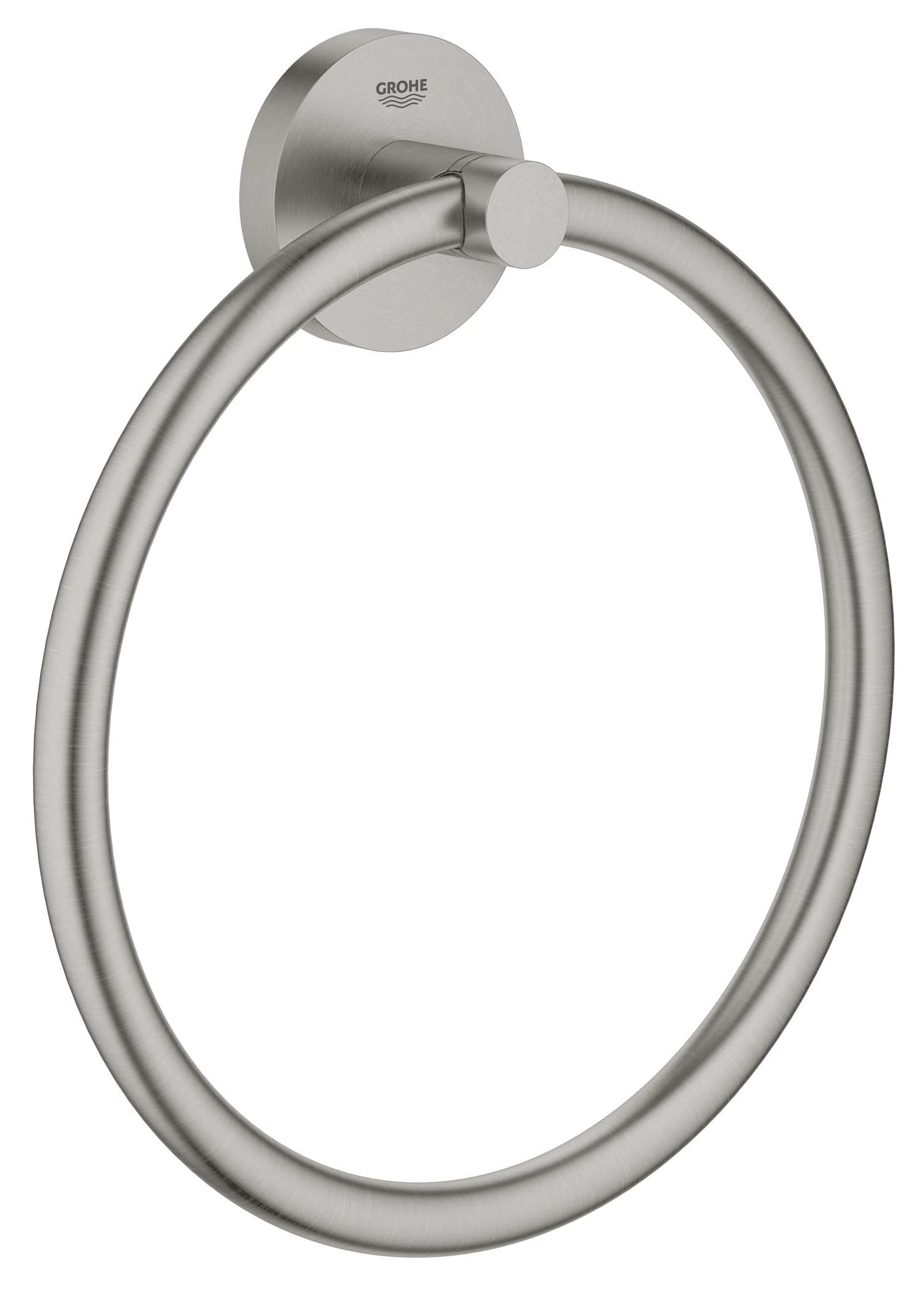 GROHE Start QuickFix Towel Ring (Metal, Concealed Fastening, Including Screws and Dowels, Extra Easy to Fit with GROHE QuickGlue), Size 200 mm, Stainless Steel Look, 41174DC0