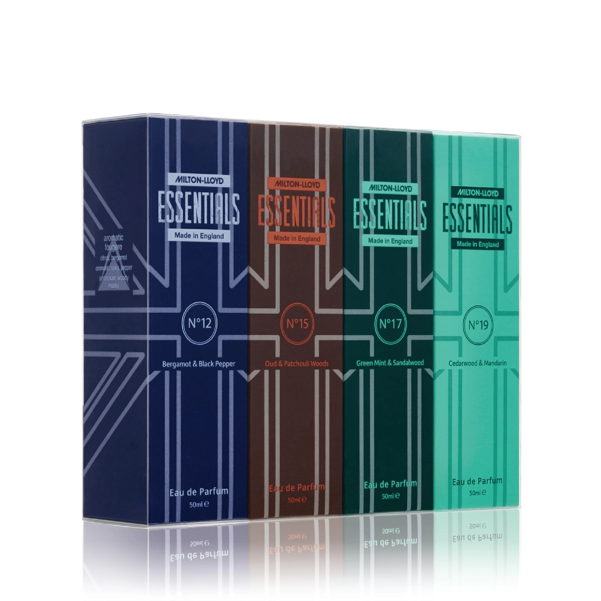 MILTON-LLOYD ESSENTIALS Number 12, 15, 17 and 19 Luxury Mens Fragrances, Set of 4 x 50ml Eau de Parfum Men, Mens Aftershave Gift Set, Perfume for Men - Long Lasting Milton-Lloyd Fragrance