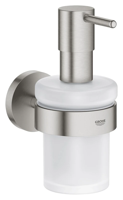 GROHE Start QuickFix Soap Dispenser with Holder (Metal & Glass, Filling Quantity 160 ml, Concealed Fastening, Including Screws and Dowels, Easy to Fit with GROHE QuickGlue), Stainless Steel, 41195DC0