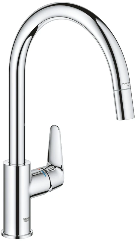 GROHE Start Curve QuickFix - Extendable Kitchen Mixer Tap with Pull-Out Function (High C-spout, 360° Swivel Area, 28 mm Ceramic Cartridge, Tail 3/8 Inch, High Pressure), Size 357mm, Chrome, 30562000
