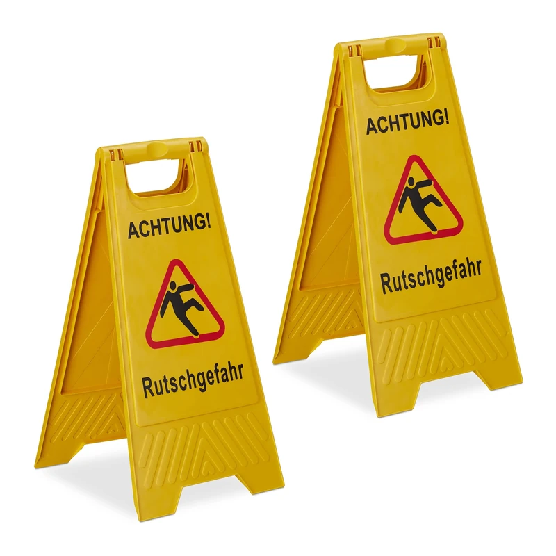 Relaxdays Warning Sign, 2x Set, Wet Floor, Caution, Foldable, Restaurants, Offices, Double Sided, Practical, Yellow