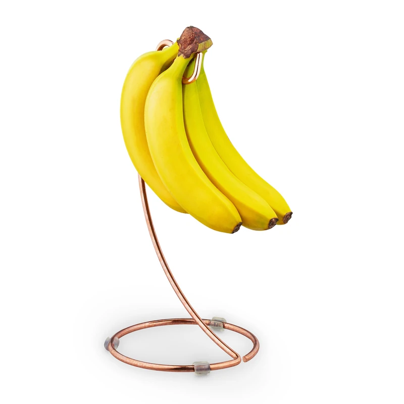 Relaxdays Banana Stand, Fruit Holder, Hanger, Kitchen, Countertop, Metal, HxD: 33 x 17cm, Prevents Pressure Mark, Copper