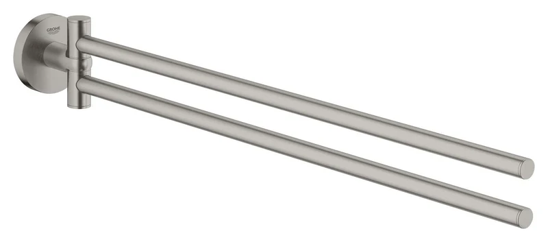 GROHE Start Towel Bar (Metal, Pivotable 2 Arms, Concealed Fastening, Including Screws and Dowels, Easy to Fit), Size 439 mm, Stainless Steel Look, 41183DC0