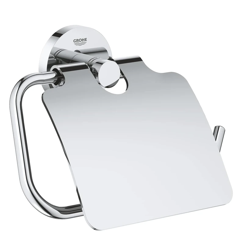 GROHE Start QuickFix Toilet Roll Holder with Cover (Metal, Concealed Fastening, Including Screws and Dowels, Extra Easy to Fit with GROHE QuickGlue), Size 167 x 119 mm, Chrome, 41179000