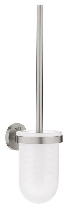 GROHE Start QuickFix Toilet Brush Set (Metal and Glass, Wall Mounted Concealed Fastening, Including Screws and Dowels, Easy to Fit with GROHE QuickGlue), Size 398 mm, Stainless Steel Look, 41185DC0