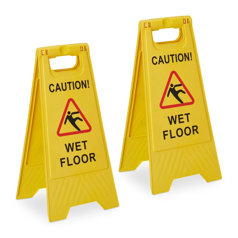 Relaxdays Warning Sign, 2X Set, Wet Floor, Caution, Foldable, Restaurants, Offices, Double Sided, Practical, Yellow, 59 x 29 x 23 cm
