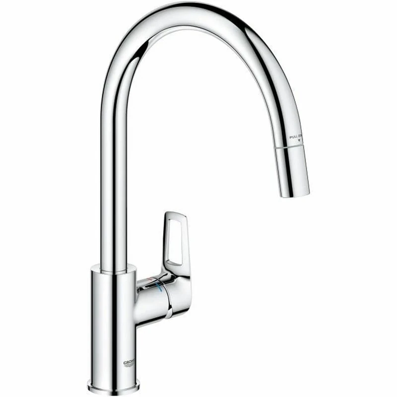 GROHE Start Loop QuickFix - Extendable Kitchen Mixer Tap with Pull-Out Function (High C-spout, 360° Swivel Area, 28 mm Ceramic Cartridge, Tail 3/8 Inch, High Pressure), Size 357 mm, Chrome, 30556000