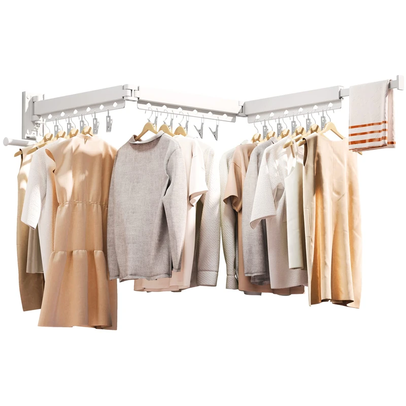 ZdwCyl Wall Mounted Clothes Hanger,Clothes Drying Rack,Laundry Rack Wall Mount,Drying Rack Clothing,Clothes Rack Retractable,Collapsible(Tri-Fold), with Windproof Holes & Clips,White Color