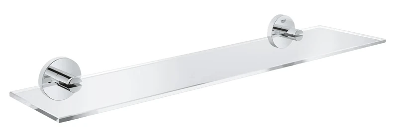 GROHE Start QuickFix Glass Shelf with Chrome Holders (Metal and Glass, Concealed Fastening, Including Screws and Dowels, Extra Easy to Fit QuickGlue), Size 530 mm, 41202000