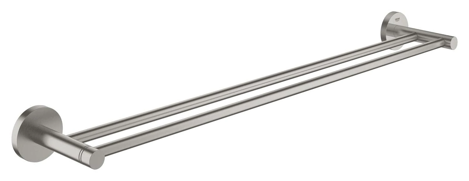 GROHE Start Double Towel Rail (Metal, Concealed Fastening, Including Screws and Dowels, Easy to Fit), Size 654 mm, Stainless Steel Look, 41203DC0