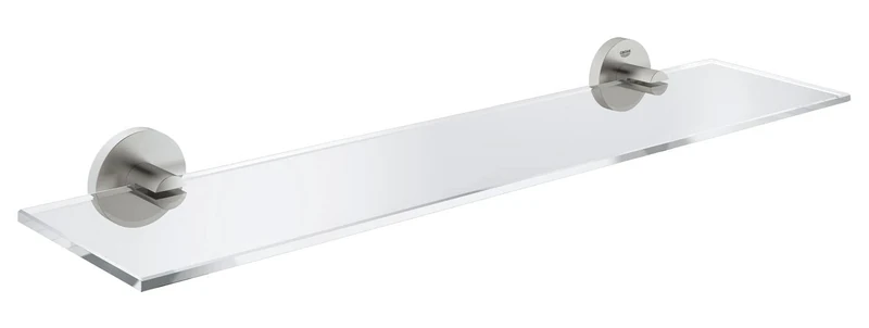 GROHE Start QuickFix Glass Shelf with Stainless Steel Holders (Metal and Glass, Concealed Fastening, Including Screws and Dowels, Extra Easy to Fit QuickGlue), Size 530 mm, 41202DC0