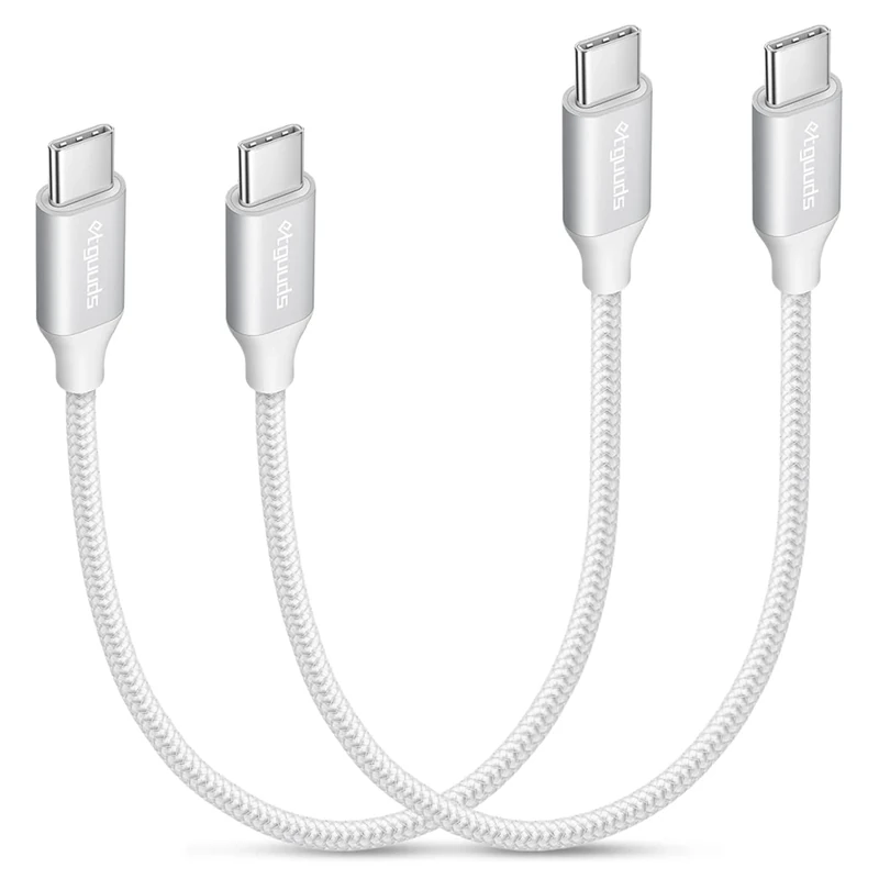 etguuds Short USB-C to USB-C Cable 30CM 2-Pack - 60W Charging White