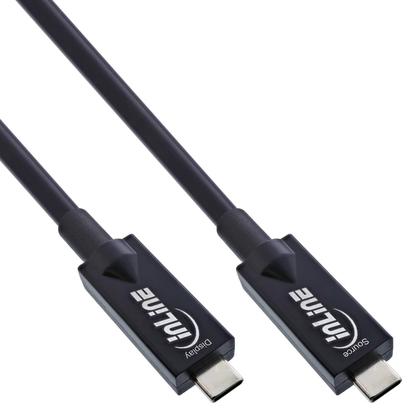 InLine USB-C AOC Cable 7.5 m, USB 3.2 Gen.2, 10 Gb/s, DisplayPort Alt Mode, HDR, 60 W, Black, 35797A - Image 1