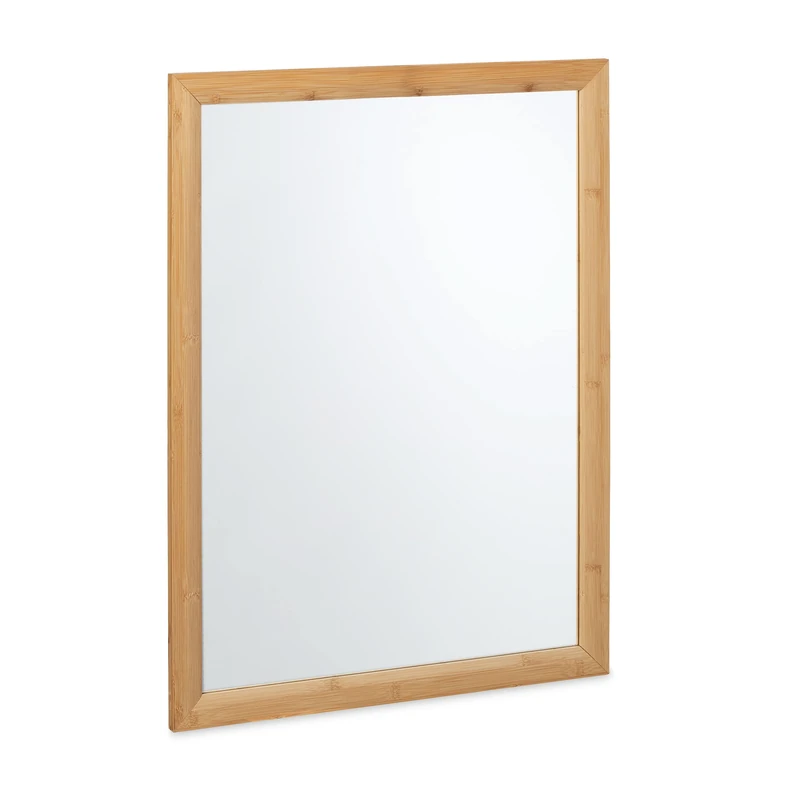Relaxdays Wall Mirror, Bamboo Frame, HxW 80 x 60 cm, Bathroom & Guest Toilet, Hallway & Bedroom, Living Room, Natural