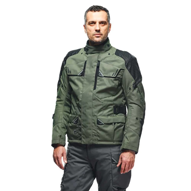 Dainese - Ladakh 3L D-Dry Jacket, Waterproof Motorcycle Touring Jacket, Protections On Shoulders And Elbows, 4 Seasons, Motorcycle Jacket For Men, Military Green/Black, 44