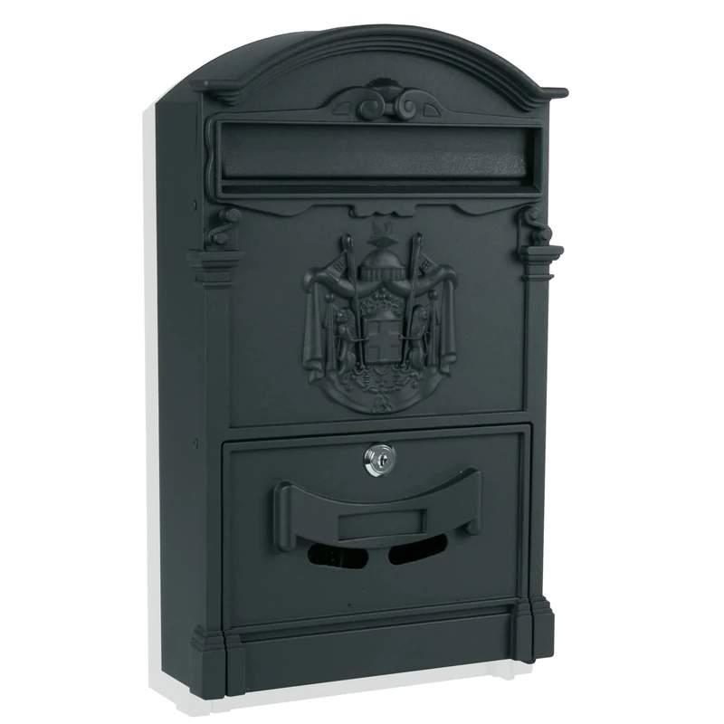 ZENO Letter Box Wall Mounted | Postbox | Large Traditional Post Box Mailbox | Post Letter Box for Home | Vintage Classic Mail Box with 2 Keys | Easy to Install | Keep Your Mail Safe (Black)